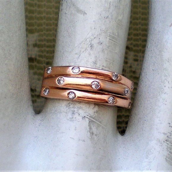 Jewelry | Russian Russia Solid 14k 585 Rose Pink Gold Cz Cluster Band ...